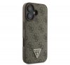 Guess Leather 4G Triangle Strass iPhone 16 Plus kemény hátlap tok, barna GUHCP16MP4TDPW