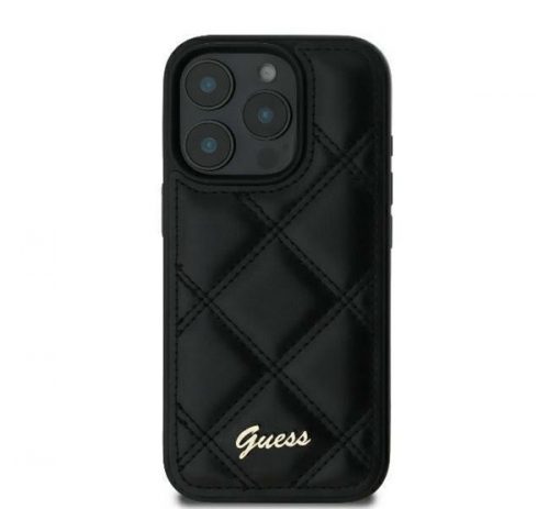 Guess Quilted Metal Logo iPhone 16 Plus kemény hátlap tok, fekete GUHCP16MPSQSQSK