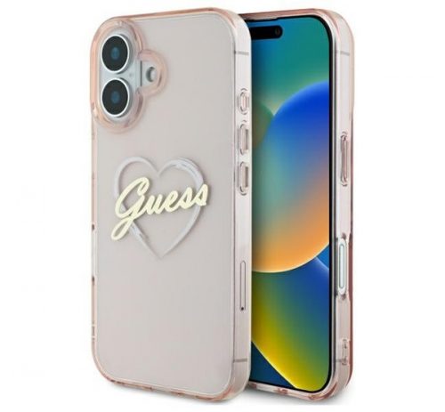 Guess IML Heart iPhone 16 kemény hátlap tok, rózsaszín GUHCP16SHCHGSPP