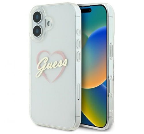 Guess IML Heart iPhone 16 kemény hátlap tok, átlátszó GUHCP16SHCHGSPT