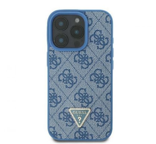 Guess Leather 4G Triangle Strass iPhone 16 kemény hátlap tok, kék GUHCP16SP4TDPB