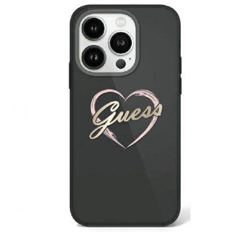 Guess IML Heart iPhone 16 Pro Max kemény hátlap tok, fekete GUHCP16XHCHGSPK