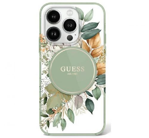 Guess IML Flower & Tonal Circle iPhone 16 Pro kemény hátlap tok, zöld GUHMP16LHFWBDCEN