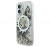 Guess Liquid Glitter Flower iPhone 16 MagSafe kemény hátlap tok, bézs GUHMP16SLFMWTE 