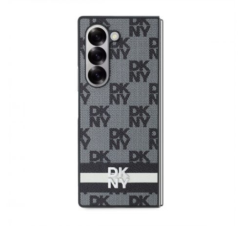 DKNY PU Leather Checkered Pattern and Stripe Samsung Galaxy Z Fold6 hátlap tok, fekete