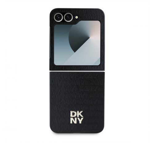 DKNY PU Leather Repeat Pattern Stack Logo Samsung Galaxy Z Flip6 hátlap tok, fekete