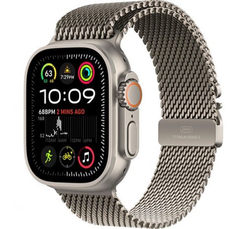 Apple Watch Ultra 2 GPS + Cellular, 49mm, natúr titántok, natúr titán milánói szíj, S