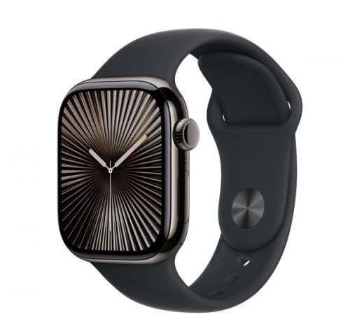 Apple Watch S10 Cellular palaszürke titántok, fekete sportszíjjal, 42mm, S/M