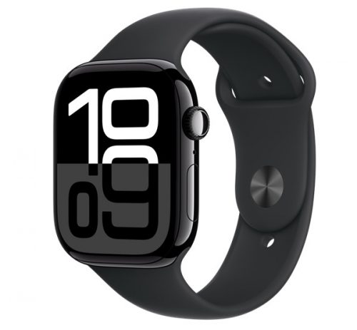 Apple Watch S10 Cellular kozmoszfekete alumíniumtok, fekete sportszíjjal, 46mm, M/L