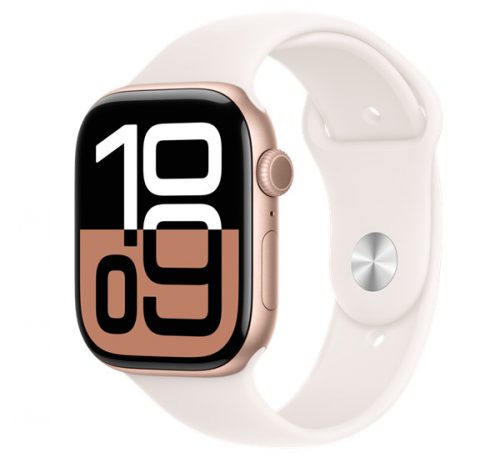 Apple Watch S10 Cellular rozéarany alumíniumtok, lágy rózsaszín sportszíjjal, 46mm, S/M