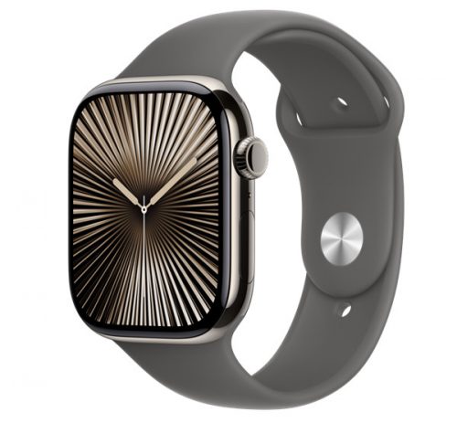 Apple Watch S10 Cellular natúr titántok, kőszürke sportszíjjal, 46mm, S/M