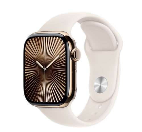 Apple Watch S10 Cellular arany titántok, csillagfény sportszíjjal, 42mm, S/M