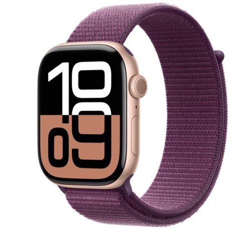 Apple Watch S10 GPS rozéarany alumíniumtok, szilva sportpánttal, 46mm