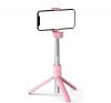 Prémium selfie bot, 19 - 70 cm, forgatható, exponáló gombbal, bluetooth-os, v4.0, tripod, világítással, R1S, rózsaszín