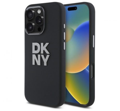 DKNY Liquid Silicone Metal Logo iPhone 16 Pro hátlap tok, fekete DKHCP16LSMCBSK