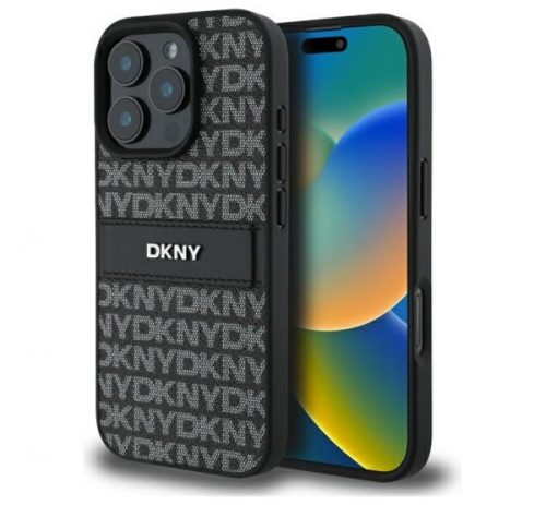 DKNY Texture Pattern Tonal Stripe iPhone 16 Pro Max hátlap tok, fekete DKHCP16XPRTHSLK