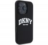 DKNY Silicone White Printed Logo iPhone 16 Pro MagSafe hátlap tok, fekete DKHMP16LSNYACH