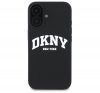 DKNY Silicone White Printed Logo iPhone 16  MagSafe hátlap tok, fekete DKHMP16SSNYACH