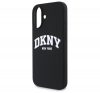 DKNY Silicone White Printed Logo iPhone 16  MagSafe hátlap tok, fekete DKHMP16SSNYACH