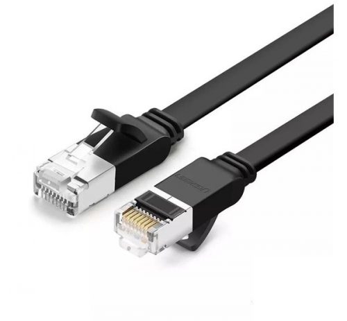 Ugreen lapos hálózati kábel fém csatlakozókkal, Ethernet RJ45, Cat.6, UTP, 0,5m, fekete