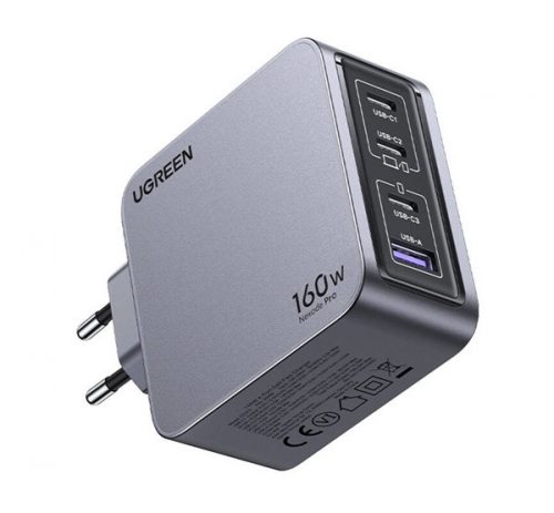 Ugreen Nexode Pro USB-A + 3x USB-C hálózati töltő adapter, GaN, 160W, szürke