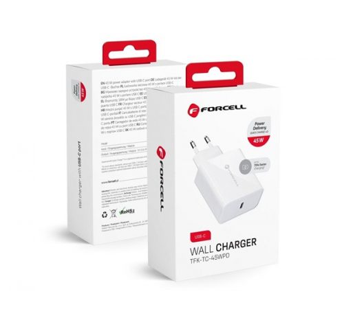 Forcell F-Energy TFK-TC-45WPD USB-C töltő adapter, PD, QC4.0, 3A, 45W, fehér