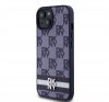 DKNY PU Leather Checkered Pattern and Stripe iPhone 15 tok, kék