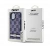 DKNY PU Leather Checkered Pattern and Stripe iPhone 15 tok, kék