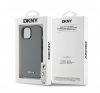 DKNY PU Leather Silver Metal Logo iPhone 14 MagSafe tok, szürke