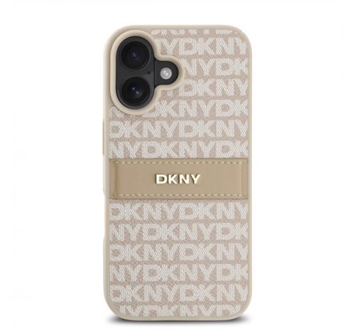 DKNY PU Leather Repeat Pattern Tonal Stripe iPhone 16 tok, rózsaszín