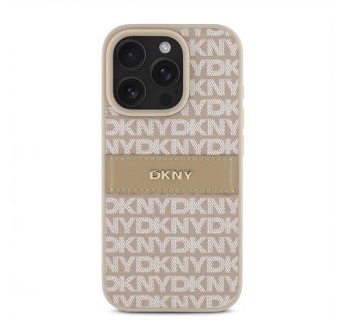 DKNY PU Leather Repeat Pattern Tonal Stripe iPhone 16 Pro tok, rózsaszín