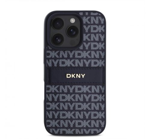 DKNY PU Leather Repeat Pattern Tonal Stripe iPhone 16 Pro Max tok, kék