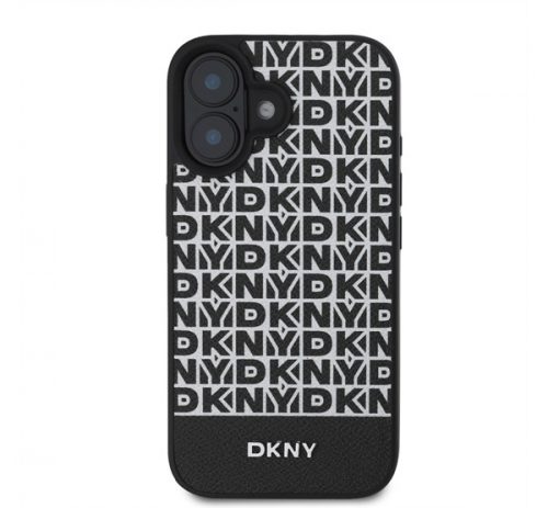 DKNY PU Leather Repeat Pattern Bottom Stripe iPhone 16 Plus MagSafe tok, fekete