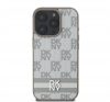 DKNY PU Leather Checkered Pattern and Stripe iPhone 16 Pro tok, bézs