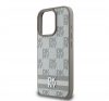 DKNY PU Leather Checkered Pattern and Stripe iPhone 16 Pro tok, bézs