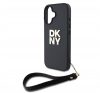 DKNY PU Leather Stack Logo iPhone 16 tok csuklópánttal, fekete