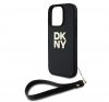 DKNY PU Leather Stack Logo iPhone 16 Pro Max tok csuklópánttal, fekete