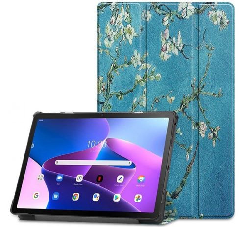 Lenovo Tab M10 Plus (10.61) (3. generáció) TB125 / TB128, mappa tok, virág minta, Trifold, kék/színes