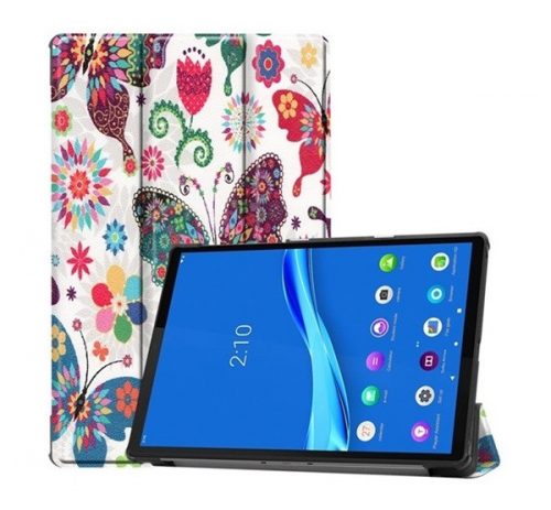 Lenovo Tab M10 Plus (10.3) TB-X606F, mappa tok, Trifold, színes nagy pillangó minta, fehér