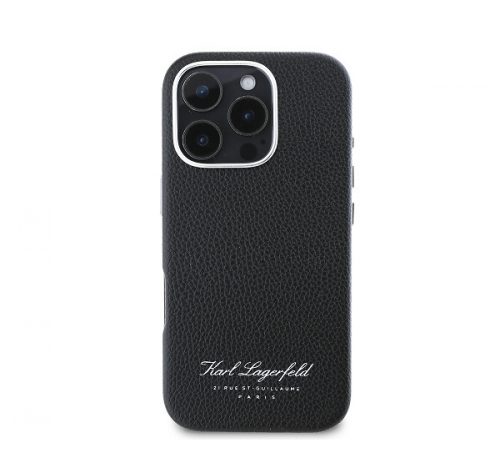 Karl Lagerfeld Grained PU Hotel RSG iPhone 16 Pro hátlap tok, fekete