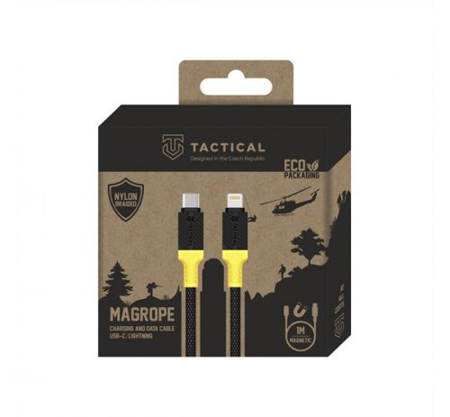 Tactical MagRope USB-C-Lightning adatkábel szövet bevonattal, 1m, fekete/sárga