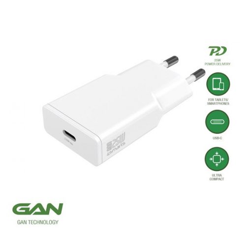 4smarts PDPlug Slim USB-C hálózati adapter, 25W GaN, fehér