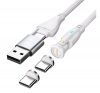 4smarts GravityCord USB-C-USB-A 540 fokos mágneses adatkábel, 100W, 1,8m, fehér