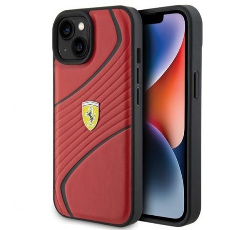 Ferrari Twist Metal Logo iPhone 15 / 14 / 13 kemény hátlap tok, piros FEHCP15SPTWR