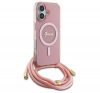 Guess Crossbody Cord Script iPhone 16 MagSafe hátlap tok karpánttal, rózsaszín GUHMP16SHCTSGNSP