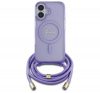 Guess Crossbody Cord Script iPhone 16 MagSafe hátlap tok karpánttal, lila GUHMP16SHCTSGNSU