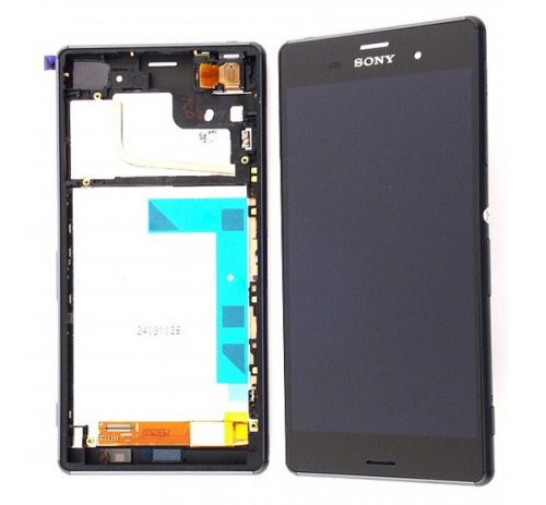 Sony Xperia Z3 kompatibilis LCD modul kerettel, OEM jellegű, fekete, Grade S+