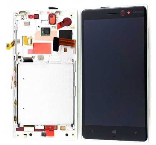 Nokia Lumia 830 kompatibilis LCD modul kerettel, OEM jellegű, ezüst, Grade S+