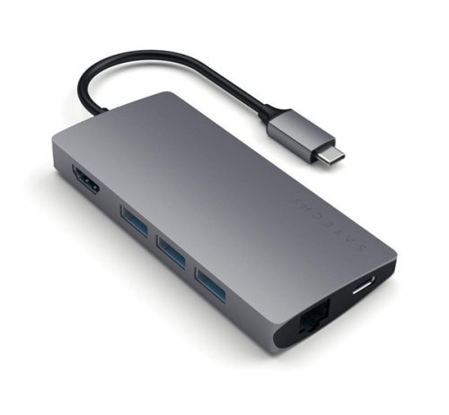 Satechi Aluminum Type-C MultiPort Hub, 4k HDMI, 3x USB 3.0, Gigabit Ethernet V2 és kártyaolvasó, szürke