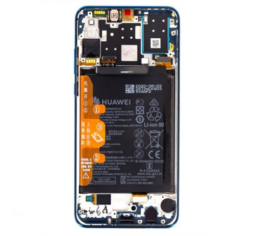 Huawei P30 Lite kompatibilis LCD modul kerettel, akkumulátorral, gyári, kék